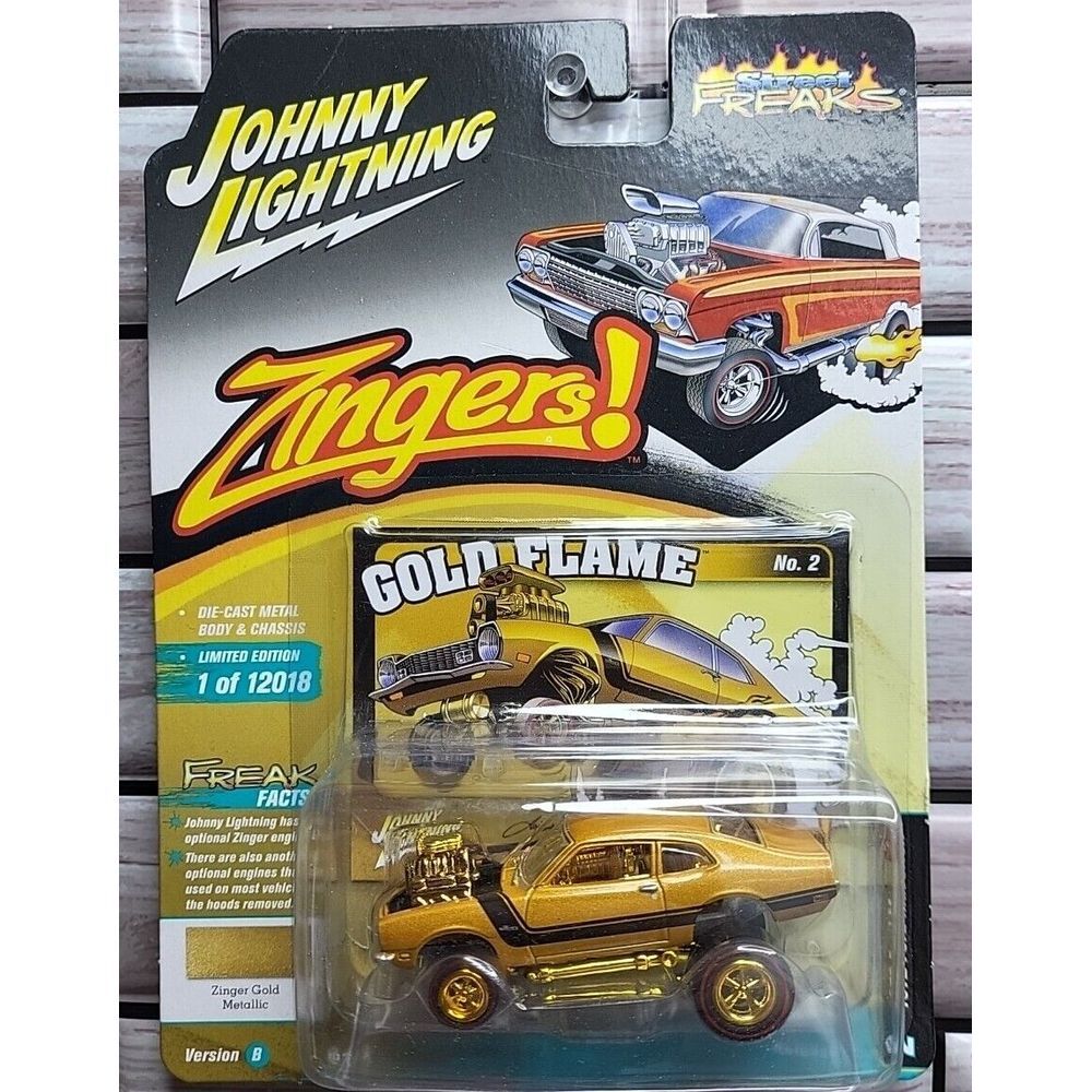 New 2023 Johnny Lighting‎ Zingers Gold Flame 1:64 - 1972 Ford Maverick Toy Car
